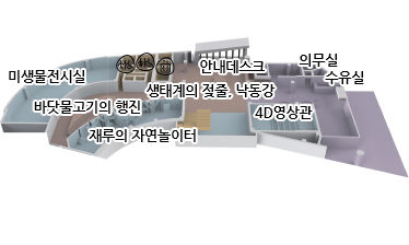 미생물전시실, 바닷물고기의 행진, 재루의 자연놀이터, 안내데스크, 생태계의 젖줄, 낙동강, 4D영상관, 의무실, 수유실
